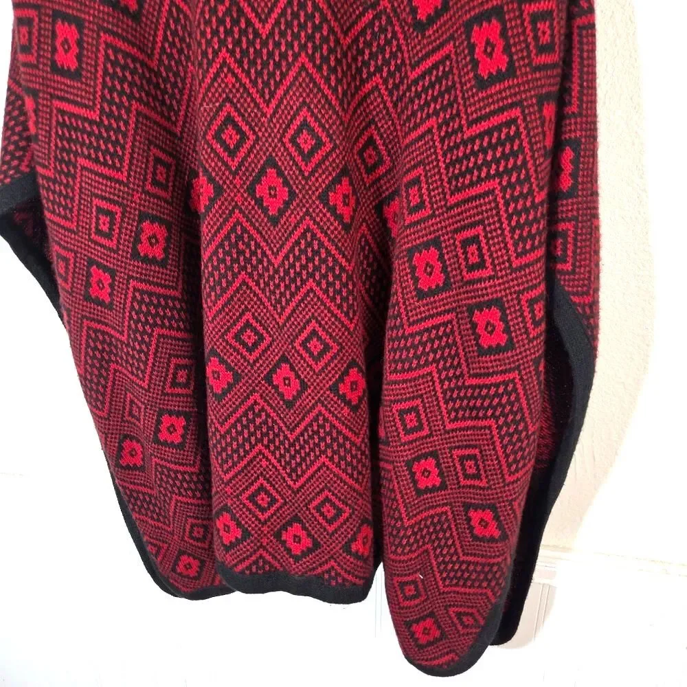 Alpafina Alpaca Shawl Wrap Red Black Geometric Poncho Cape One Size Peru